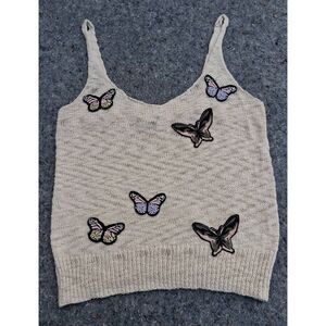 Divided womens large h&m top butterfly cream beige tank